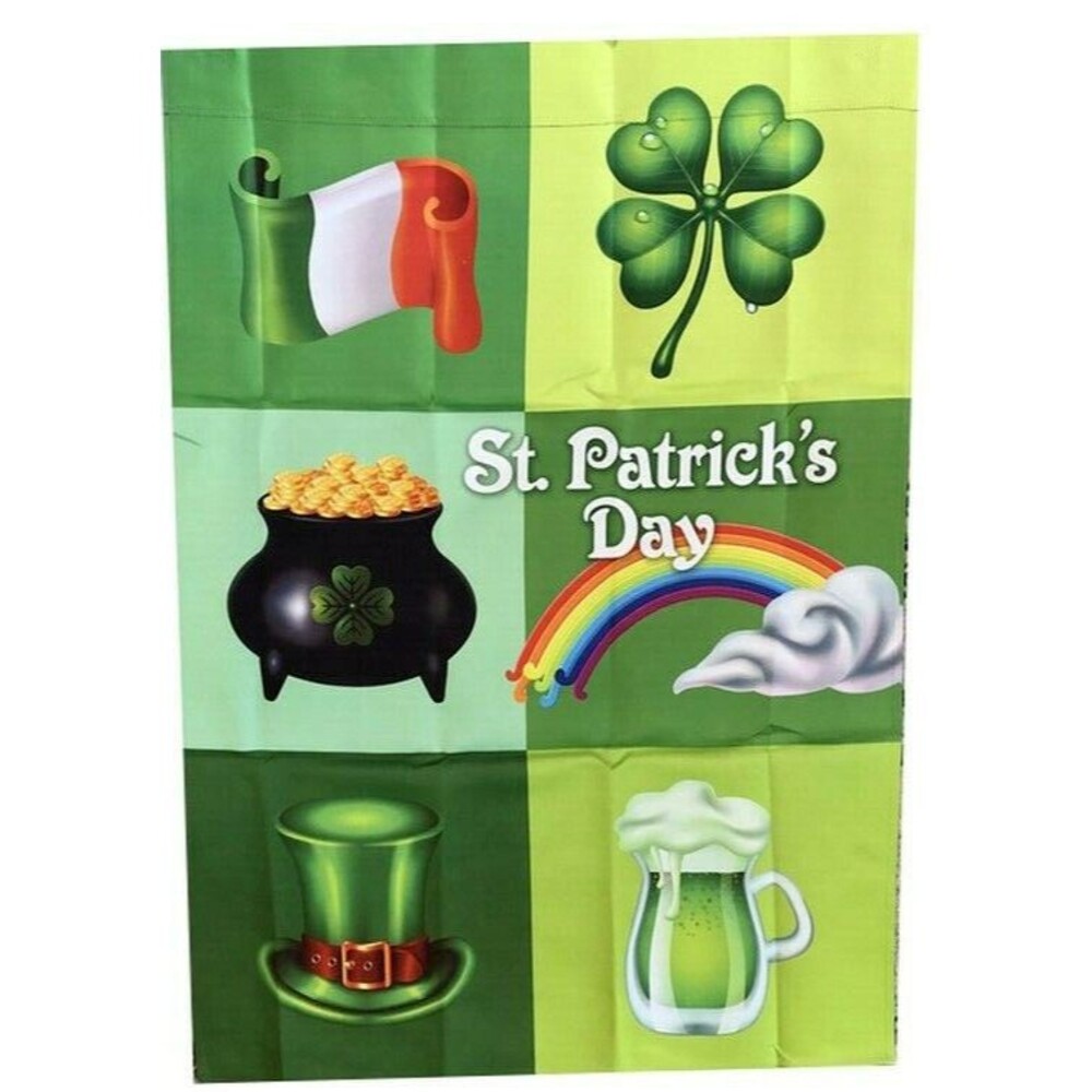 St. Patrick's Day House Flag 28"X40" Happy Shamrocks Irish Pot Of Gold Clover